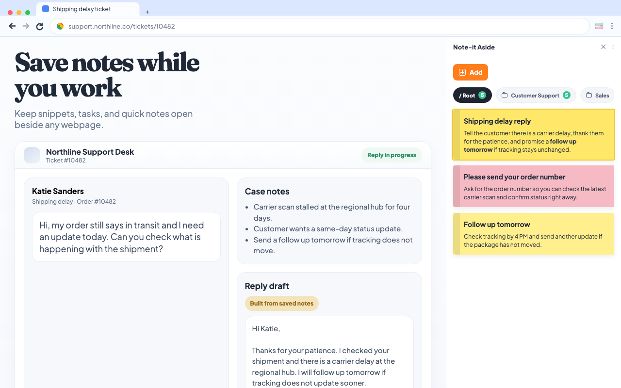 Save notes while you work