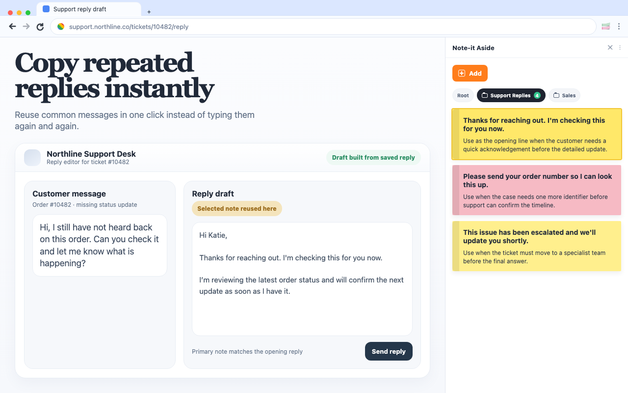 Copy repeated replies instantly