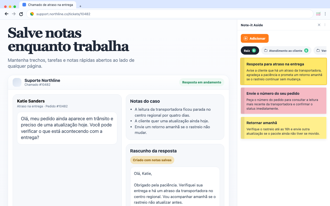 Salve notas enquanto trabalha