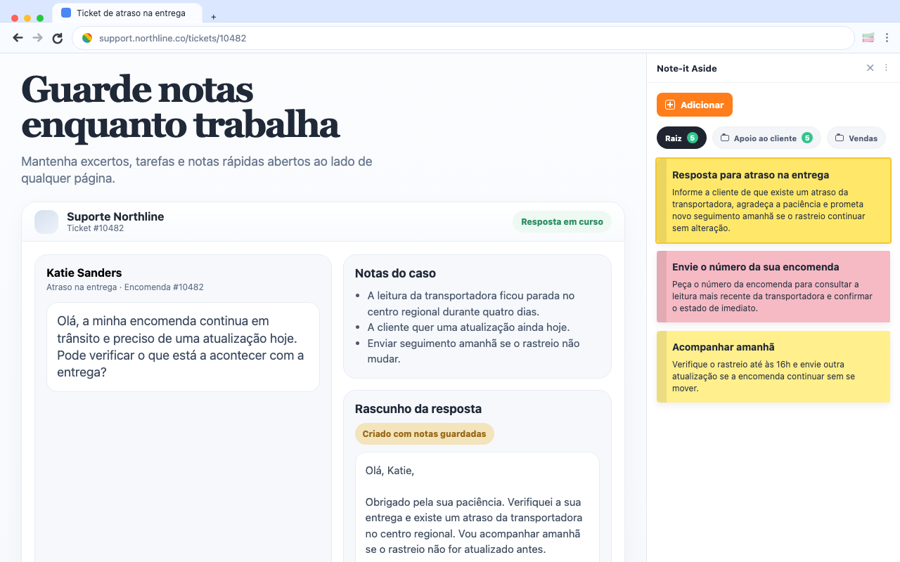 Guarde notas enquanto trabalha