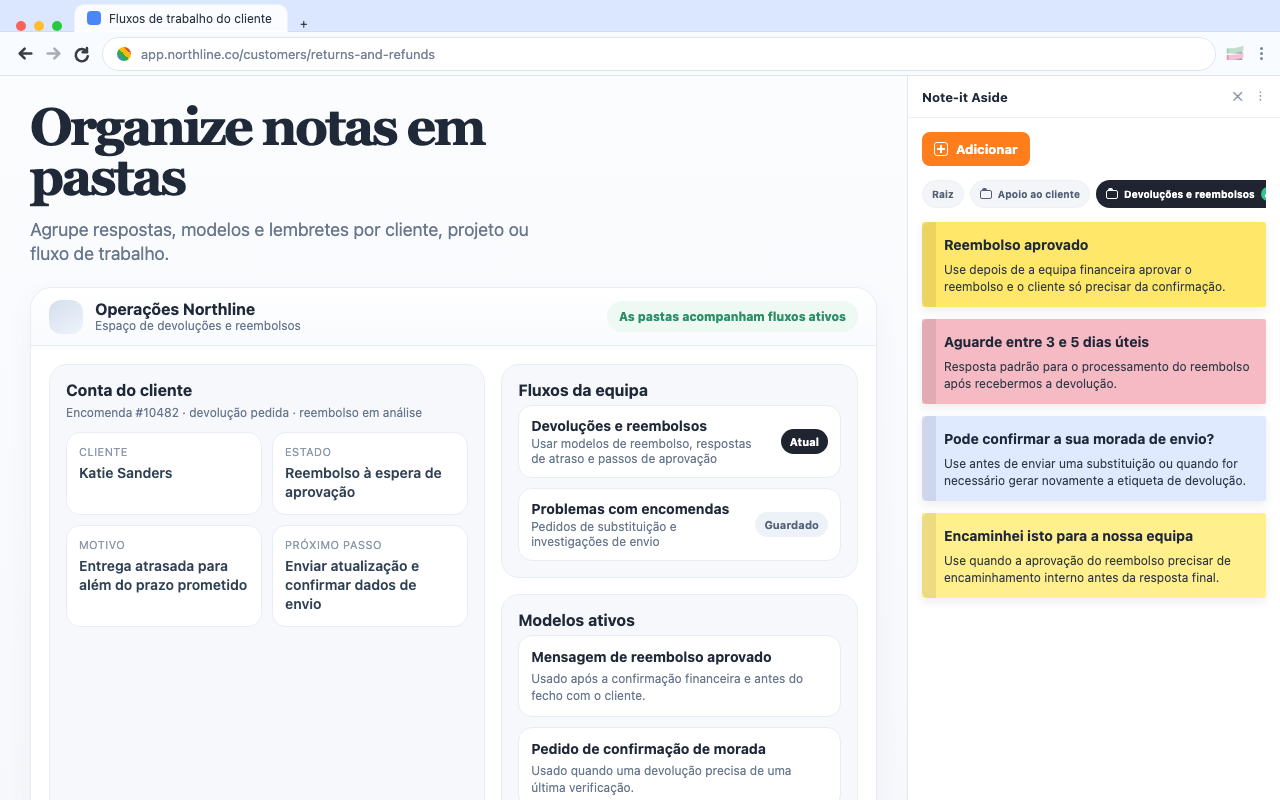Organize notas em pastas