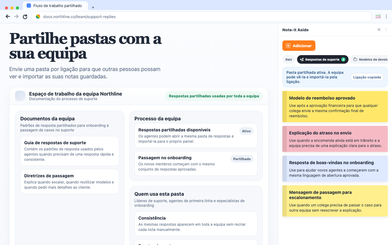 Partilhe pastas com a sua equipa